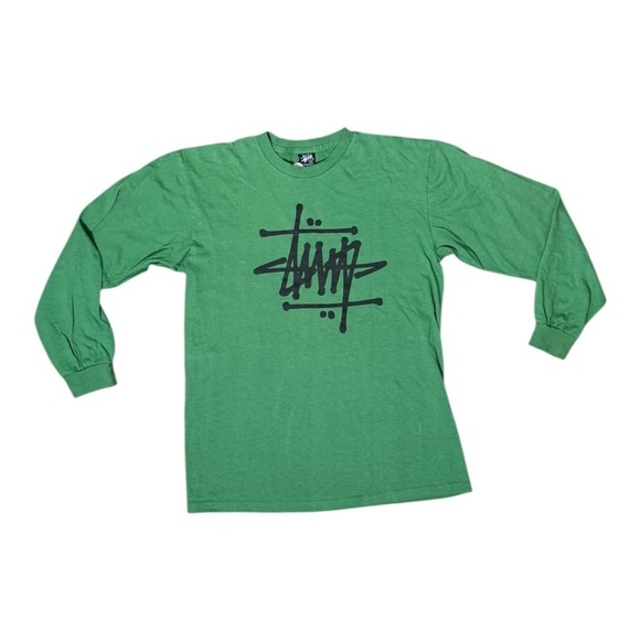 Vintage Stüssy long sleeve logo graphic tee t-shirt green black - Picture 1 of 8